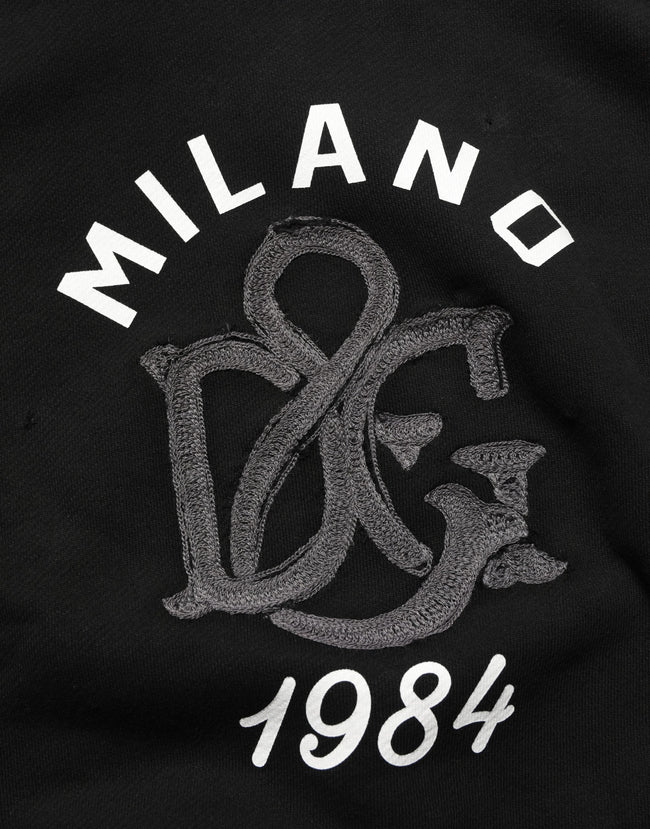 Dolce & Gabbana Schwarzer Kapuzenpullover aus Baumwolle mit Milano1984 Print