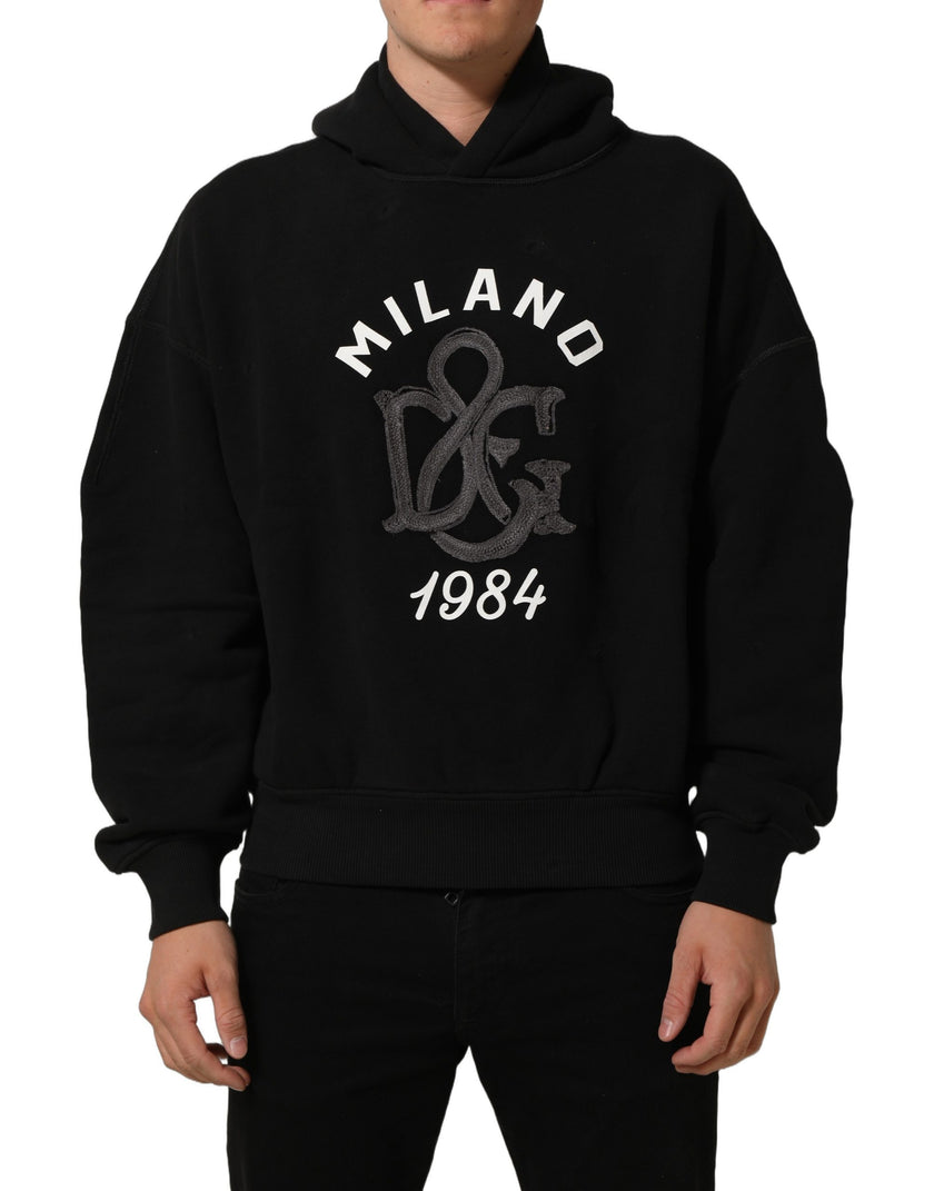 Dolce & Gabbana Schwarzer Kapuzenpullover aus Baumwolle mit Milano1984 Print