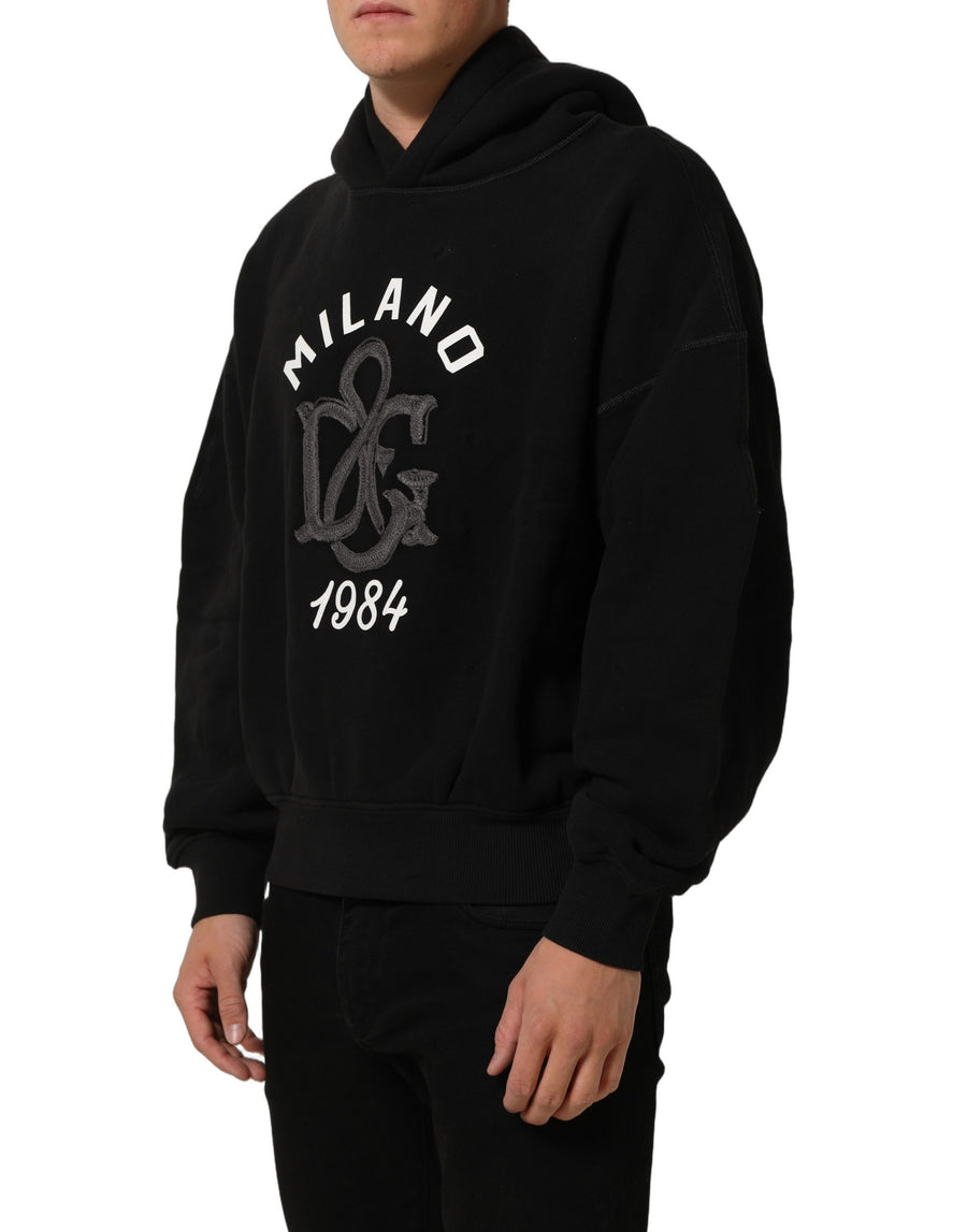 Dolce & Gabbana Black Cotton Hoodie with Milano1984 Print
