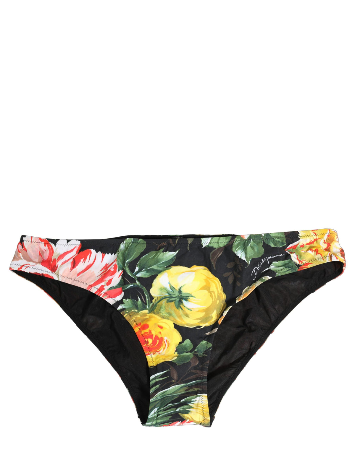 Dolce & Gabbana Bikinihose mit schwarzem Blumenprint aus Nylon