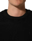 Dolce & Gabbana Schwarzes Baumwoll-T-Shirt mit Blumen-Spitzenbesatz und Rundhalsausschnitt