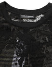 Dolce & Gabbana Schwarzes Baumwoll-T-Shirt mit Blumen-Spitzenbesatz und Rundhalsausschnitt
