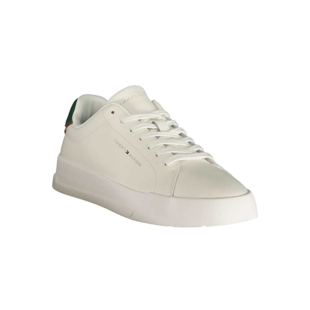 Tommy Hilfiger Herren-Sneaker aus weißem Polyurethan mit grünen Details und herausnehmbarem Fußbett