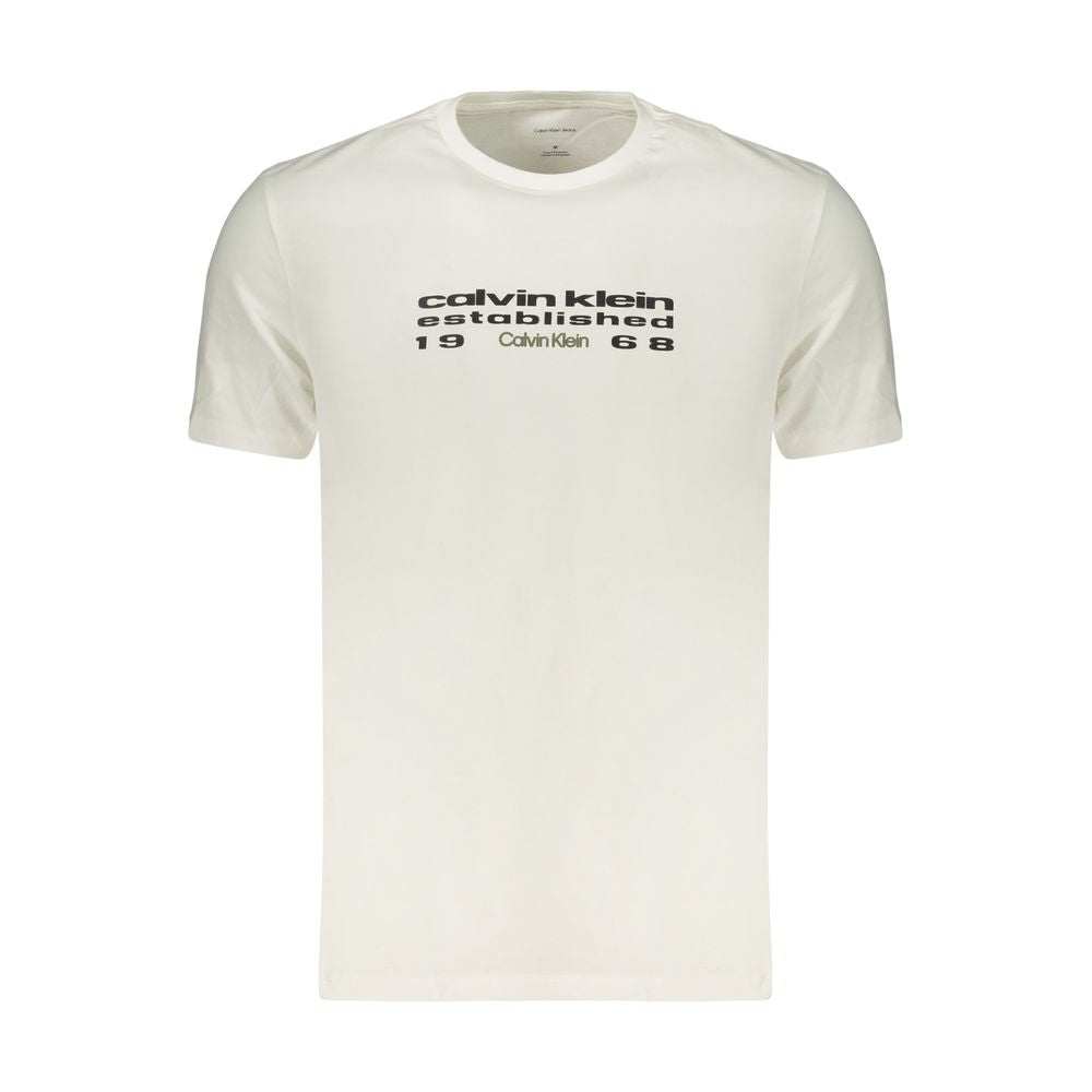 Calvin Klein weißes Herren-T-Shirt aus 100% Baumwolle mit Rundhalsausschnitt und Logo-Print