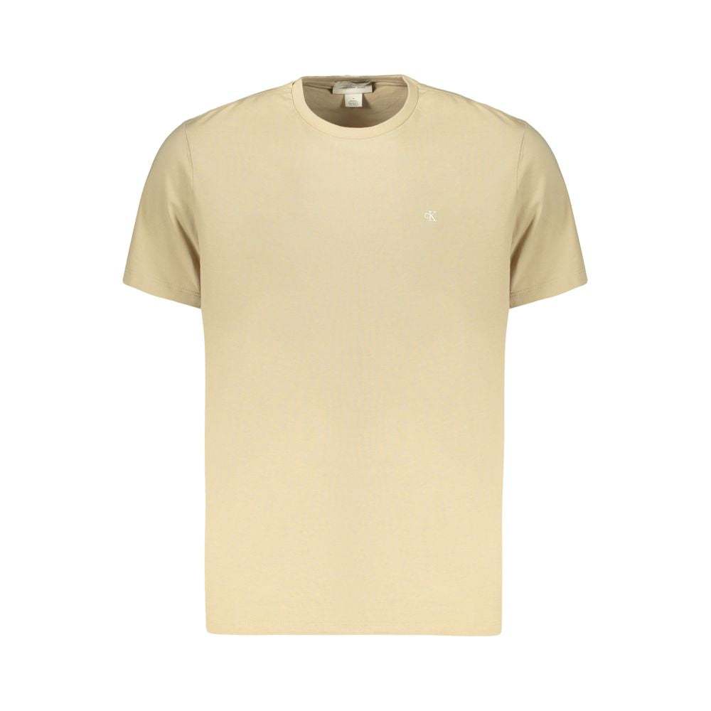 Calvin Klein beige Baumwoll-T-Shirt für Herren mit Rundhalsausschnitt und gesticktem Logo