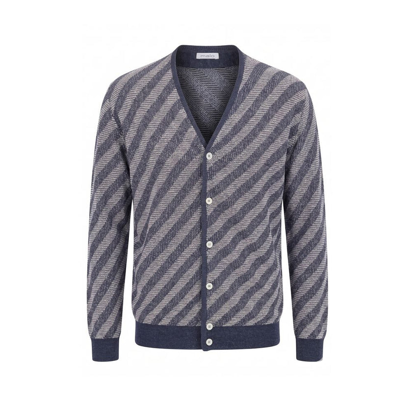 Malo Blauer Herren Cardigan aus Leinen