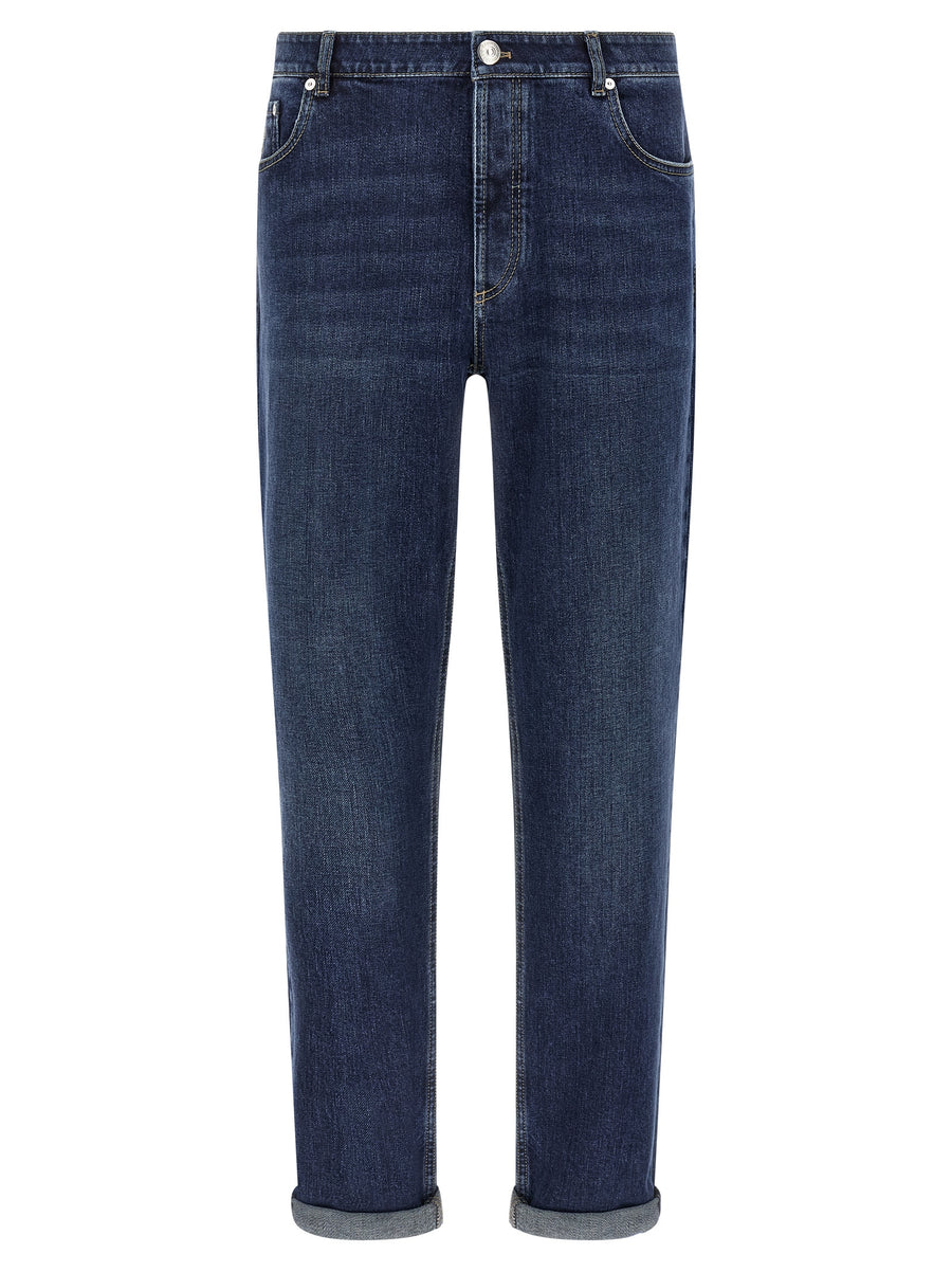 Brunello Cucinelli Blaue Jeans aus Baumwolle im geraden Schnitt