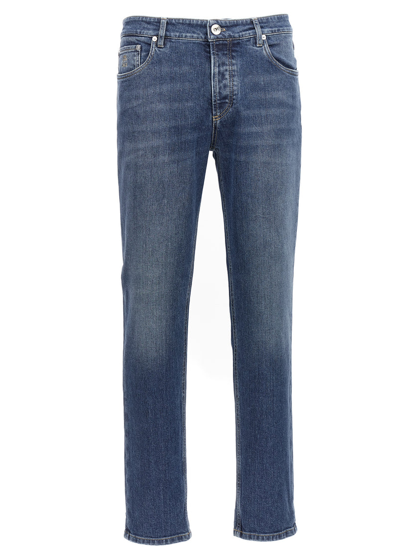 Brunello Cucinelli Blaue Baumwoll-Jeans im Slim Fit