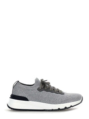 Brunello Cucinelli graue Sneaker aus Baumwolle im Athletic-Stil mit Kalbslederdetails