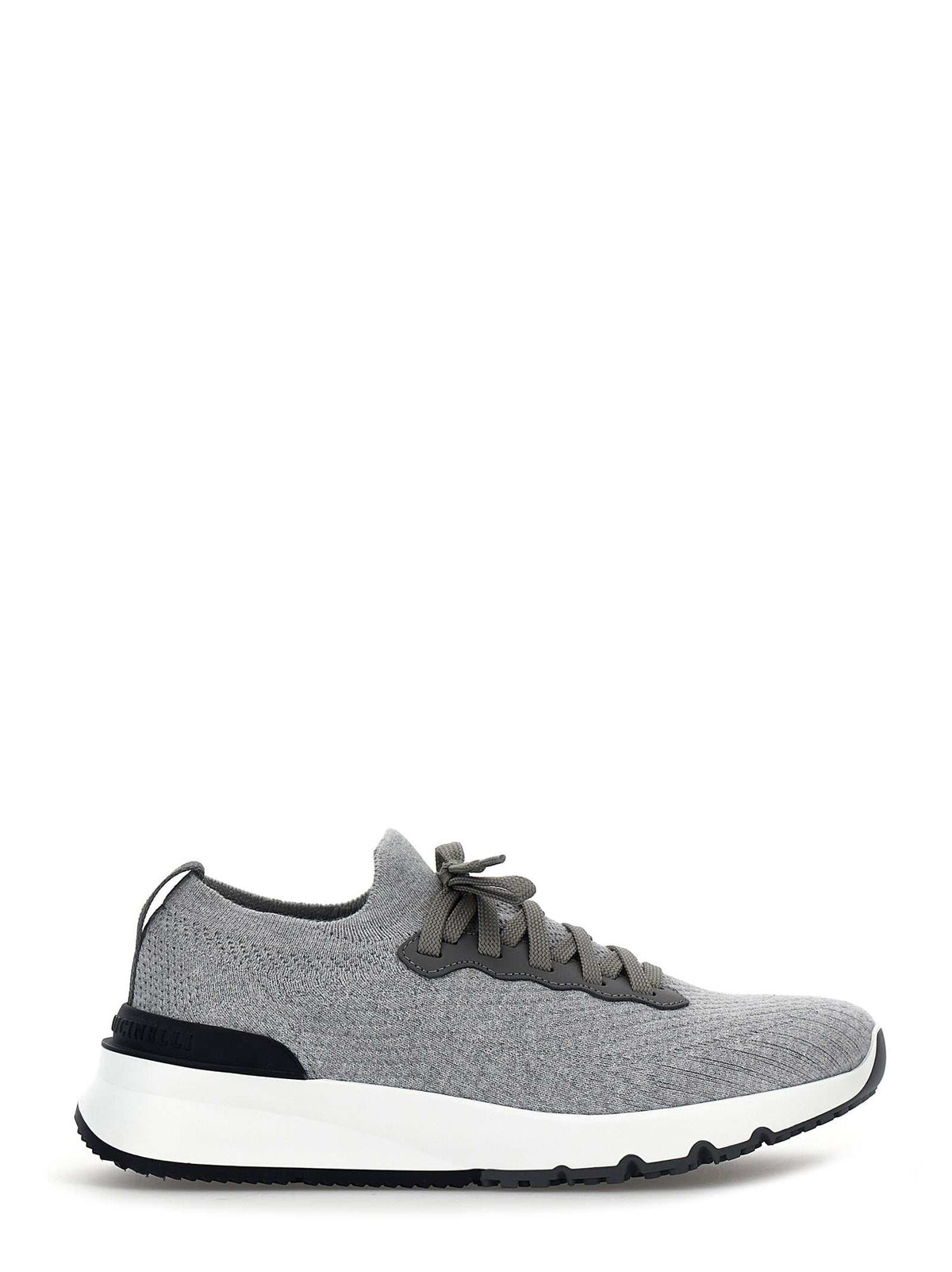 Brunello Cucinelli graue Sneaker aus Baumwolle im Athletic-Stil mit Kalbslederdetails