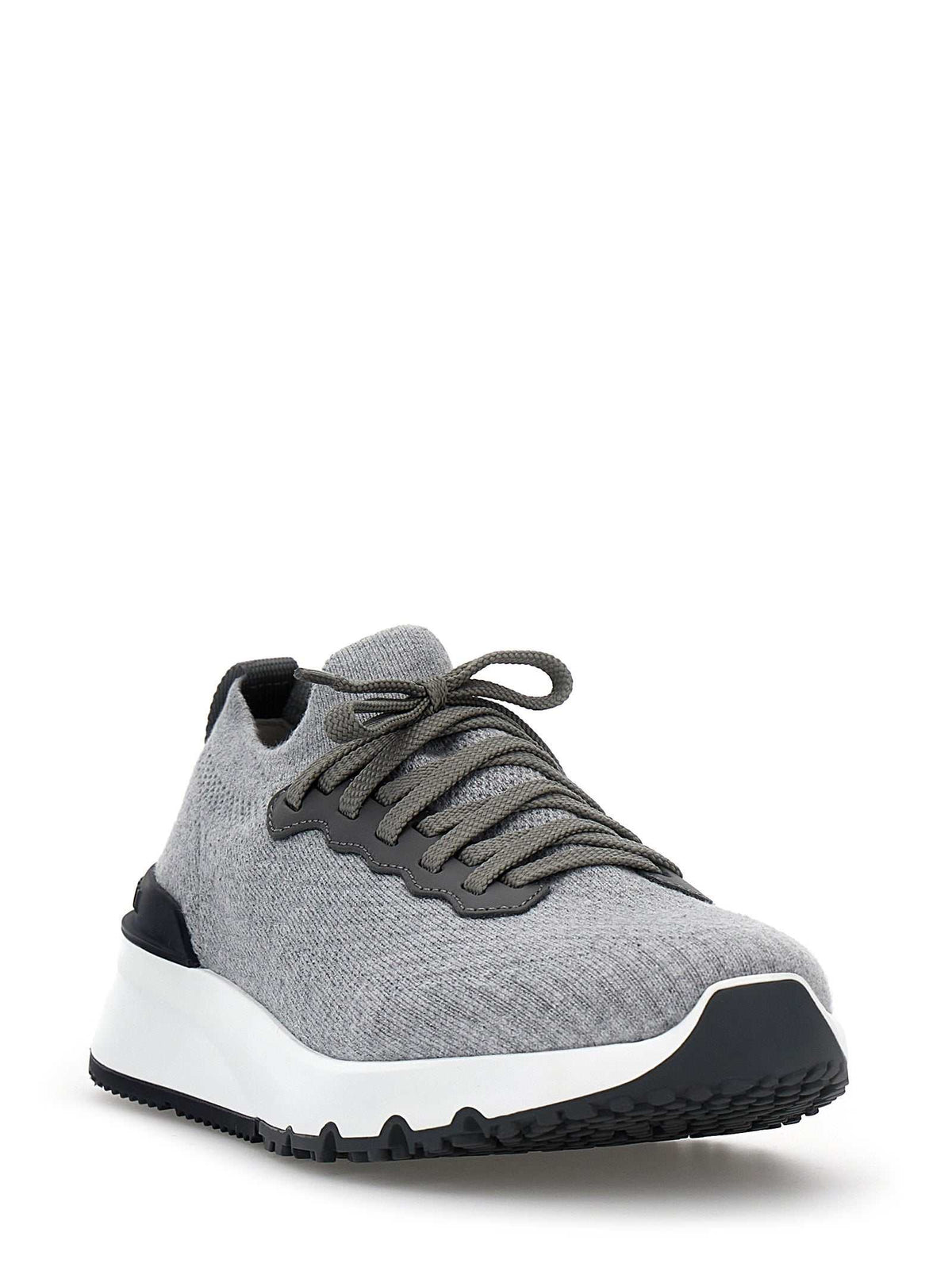 Brunello Cucinelli grauer Baumwoll-Sneaker im Athletic-Stil mit Kalbslederdetails