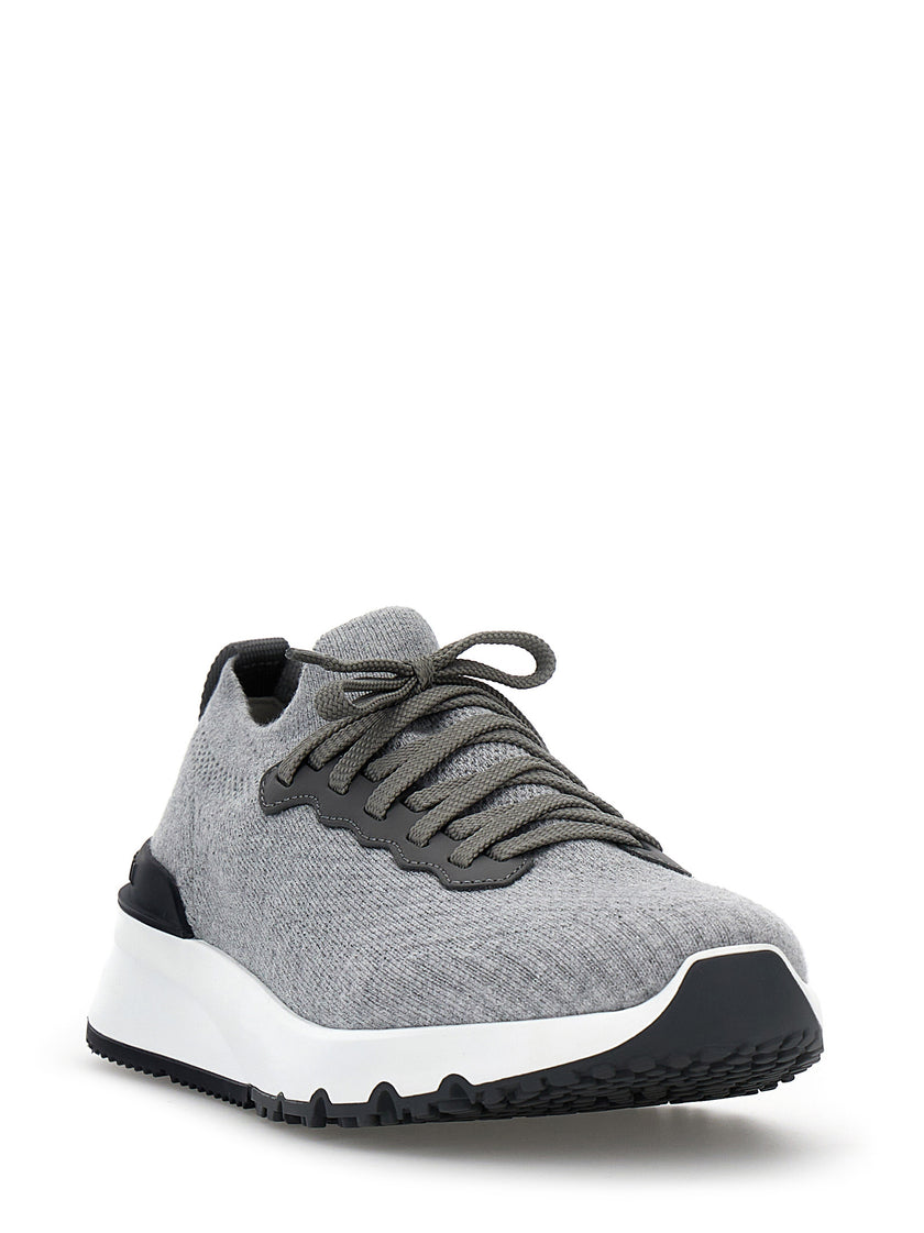Brunello Cucinelli Graue Sneaker aus Baumwolle im Athletic-Stil