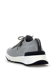Graue Brunello Cucinelli Sneaker aus Baumwolle im Athletic-Stil mit Kalbsleder-Details