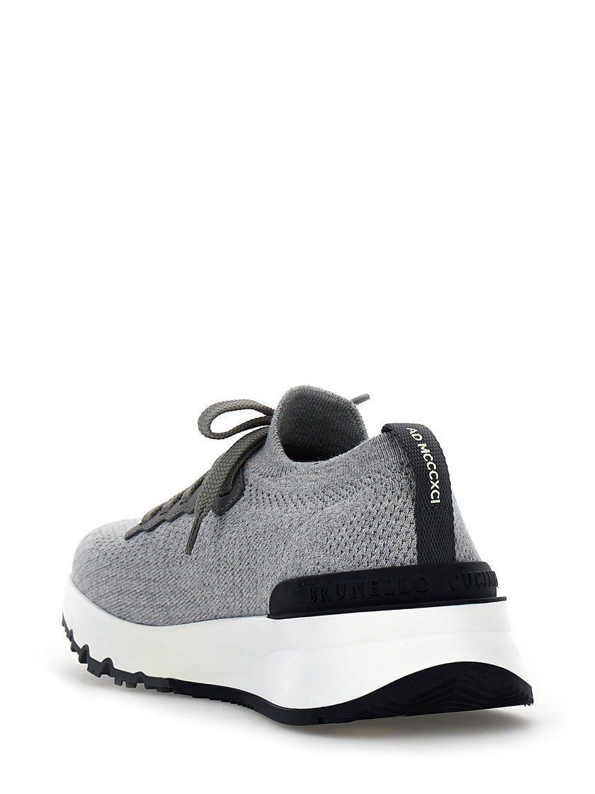 Brunello Cucinelli Graue Sneaker aus Baumwolle im Athletic-Stil