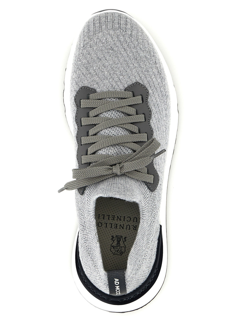 Brunello Cucinelli Graue Sneaker aus Baumwolle im Athletic-Stil