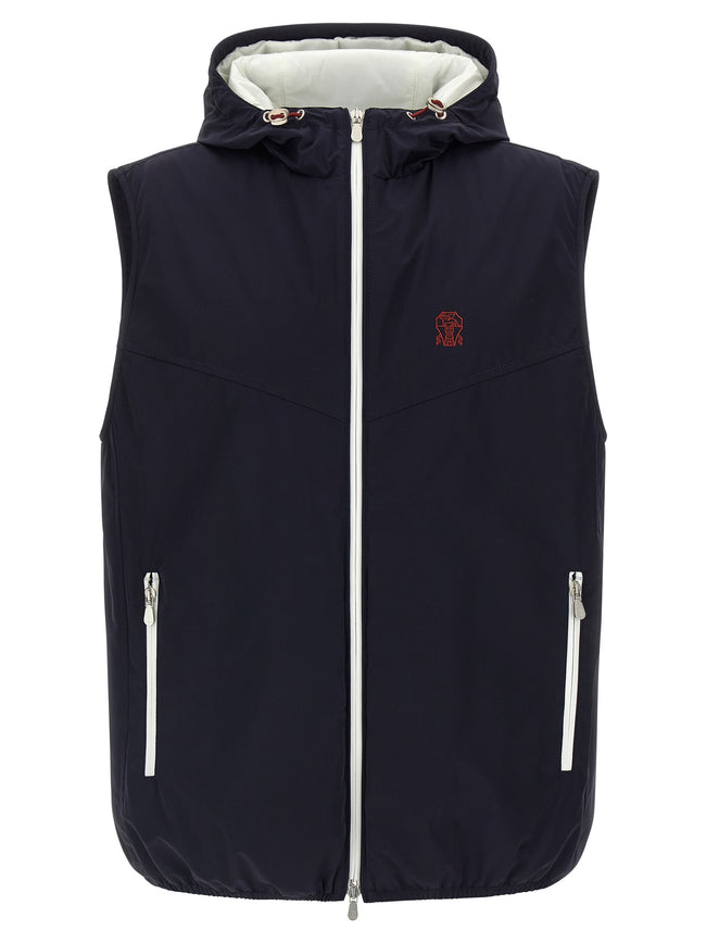 Brunello Cucinelli Blaue Ärmellose Jacke aus Polyamid