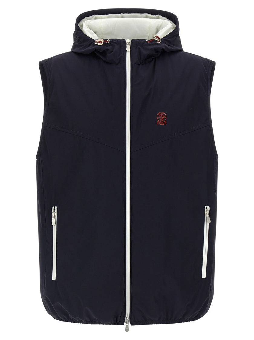 Brunello Cucinelli Blaue Ärmellose Jacke aus Polyamid