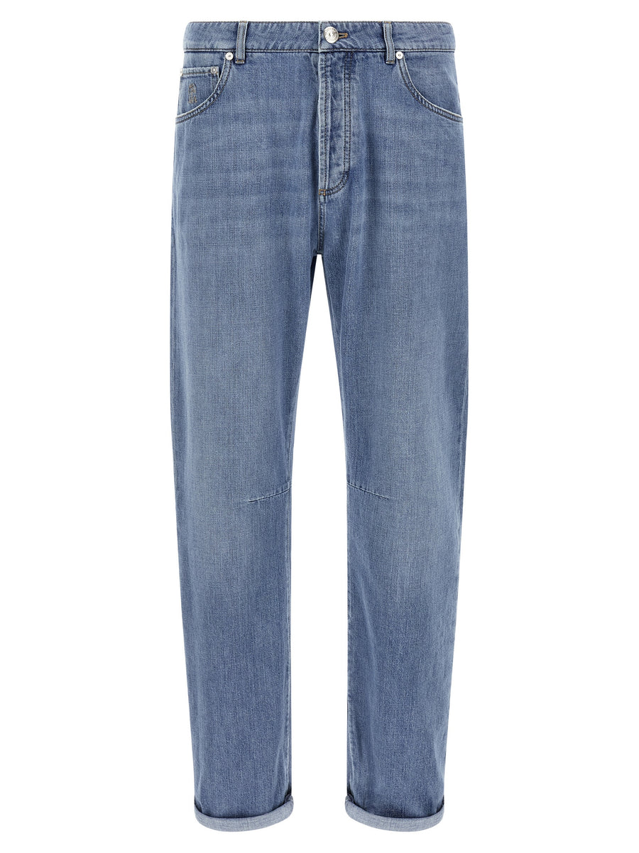 Brunello Cucinelli Blaue Jeans aus Baumwolle im geraden Schnitt