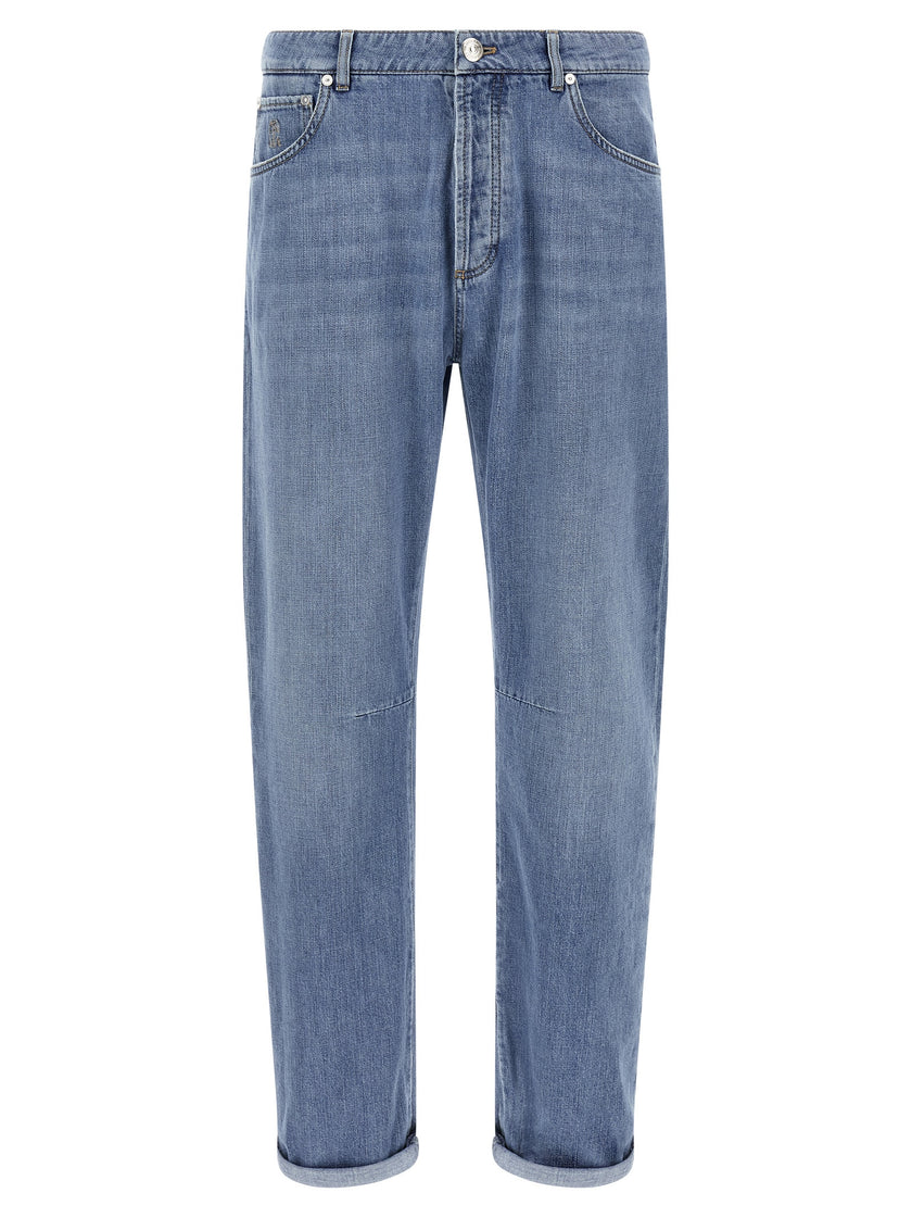 Brunello Cucinelli Blaue Jeans aus Baumwolle im geraden Schnitt