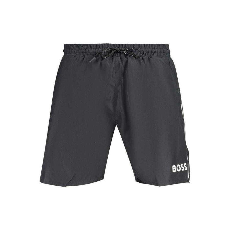 Hugo Boss Herrenshorts aus schwarzem Polyester mit elastischem Bund und Logo-Print