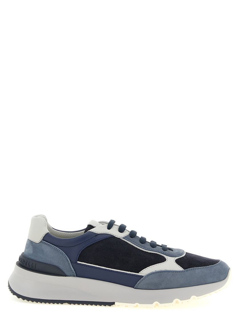Brunello Cucinelli Blaue Sneaker aus Kalbsleder im Athletic-Stil