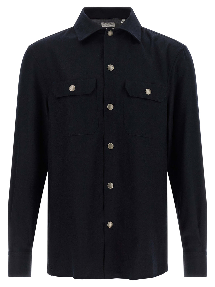 Brunello Cucinelli Bluse aus blauer Schurwolle