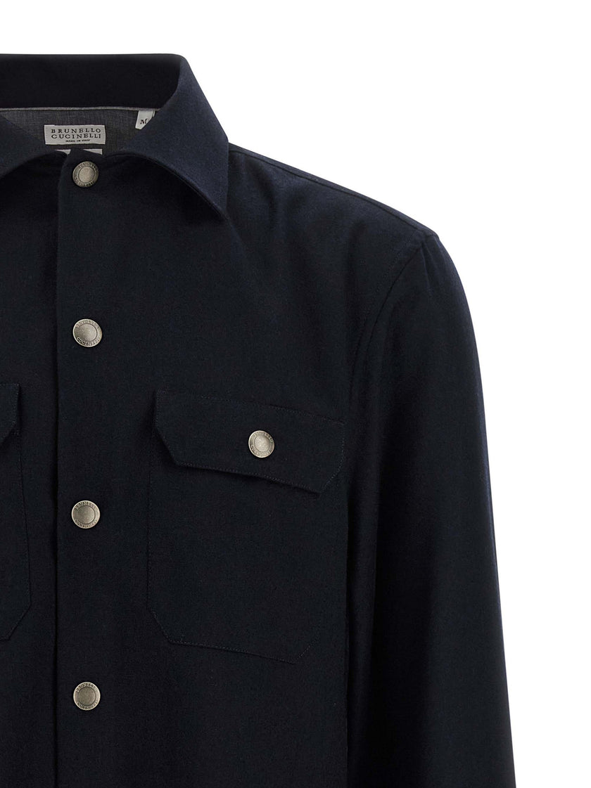 Brunello Cucinelli Bluse aus blauer Schurwolle