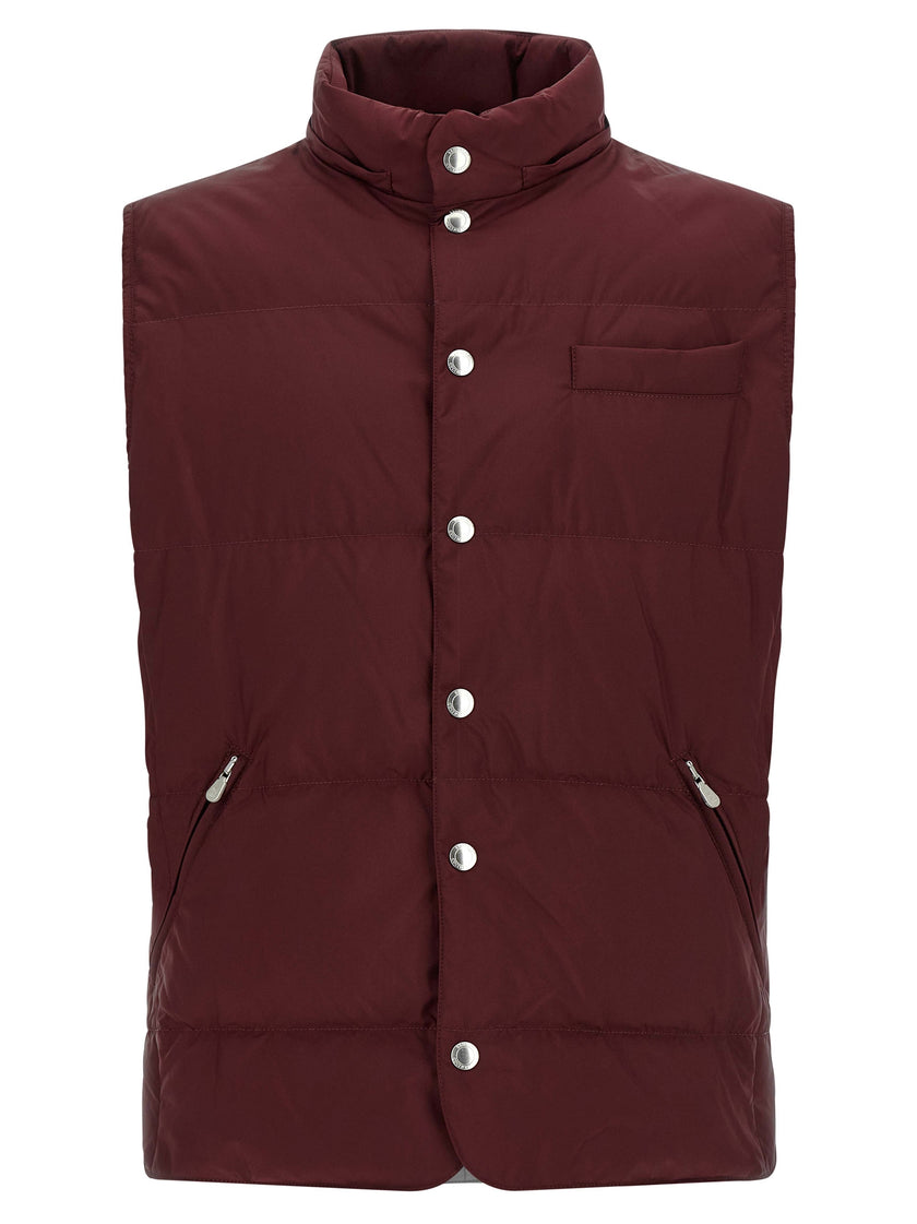Brunello Cucinelli Ärmellose Jacke in Bordeaux aus Polyester