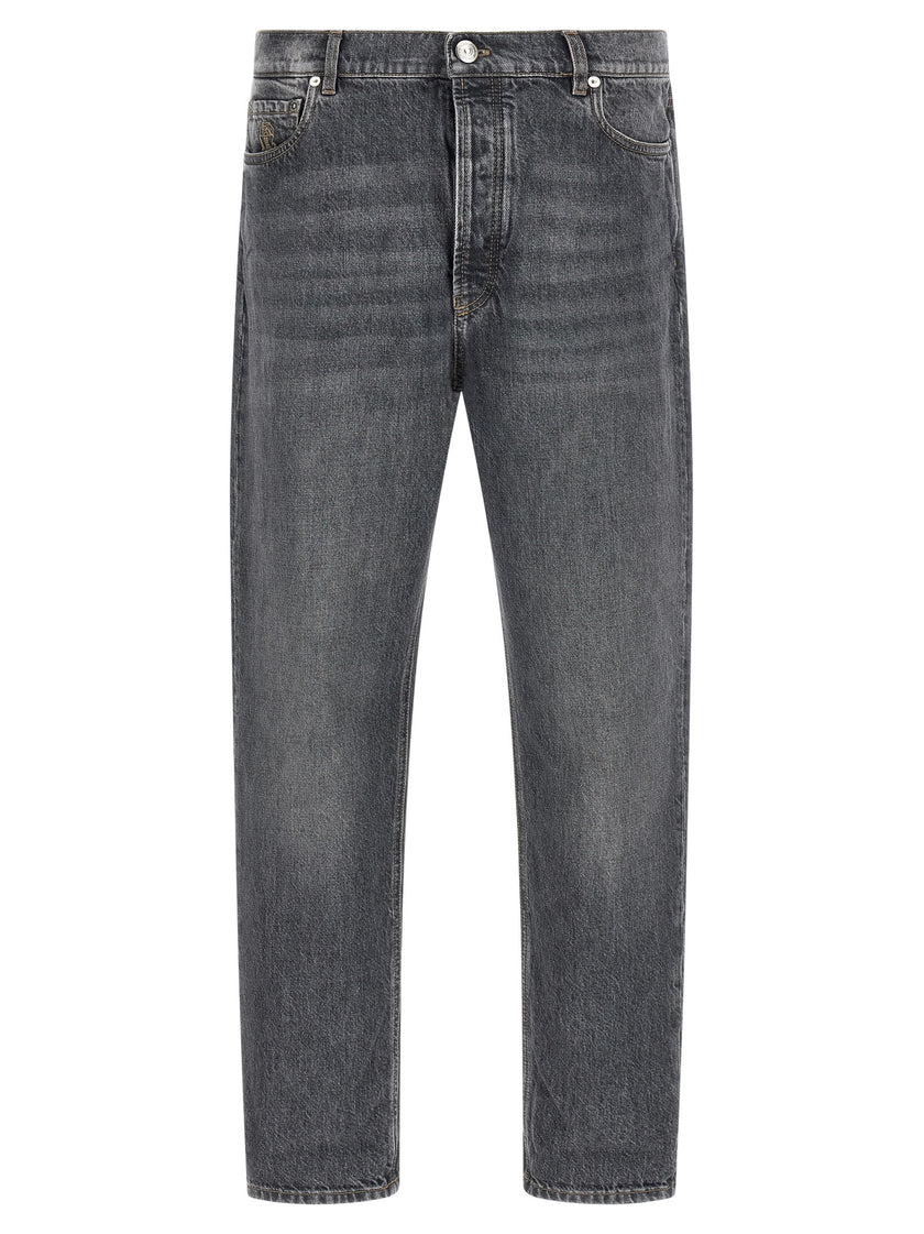 Brunello Cucinelli Graue Jeans aus Baumwolle im geraden Schnitt