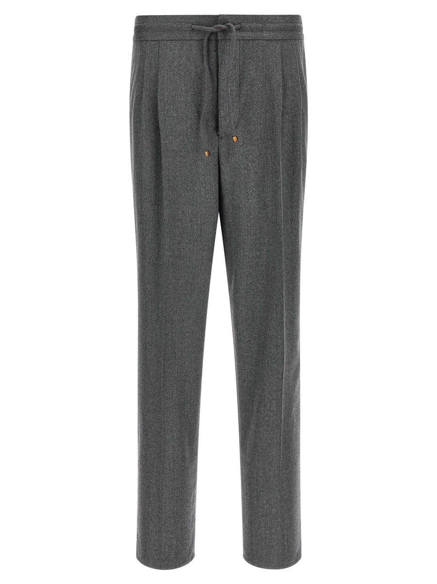 Brunello Cucinelli graue Hose aus reiner Schurwolle mit elastischem Bund und klassischen Bundfalten