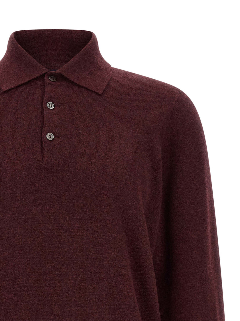 Brunello Cucinelli Bordeaux Kaschmir Poloshirt