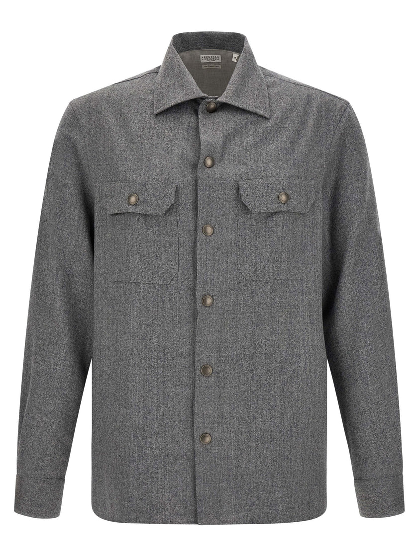 Brunello Cucinelli Graue Bluse aus reiner Schurwolle