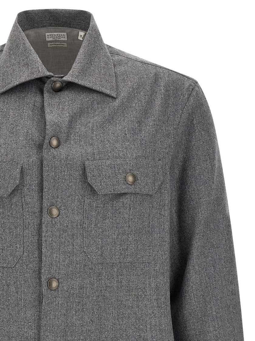 Brunello Cucinelli Graue Bluse aus reiner Schurwolle