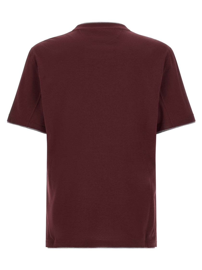 Brunello Cucinelli Bordeaux Baumwoll-T-Shirt