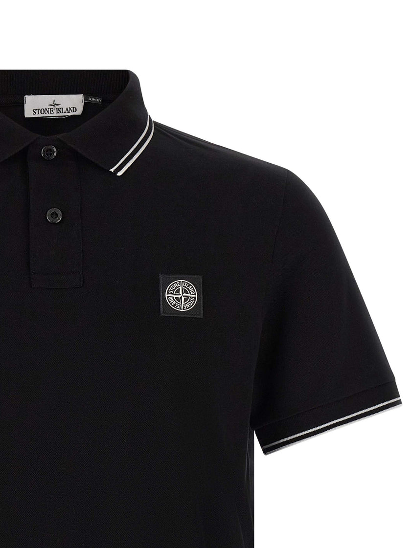 Stone Island Schwarzes Baumwoll-Poloshirt