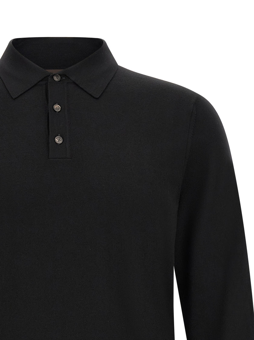 ZANONE Black Polo Shirt in Pure Virgin Wool