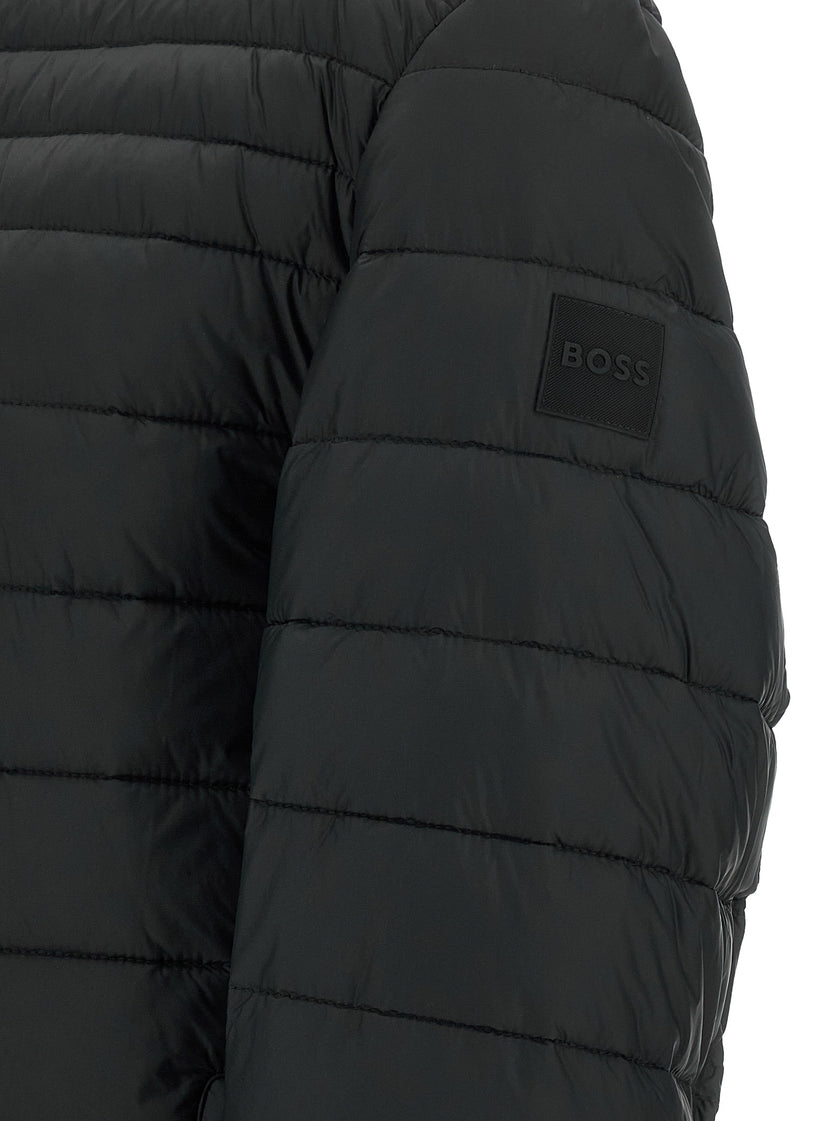 Hugo Boss Schwarze Jacke aus recyceltem Polyamid in voller Länge