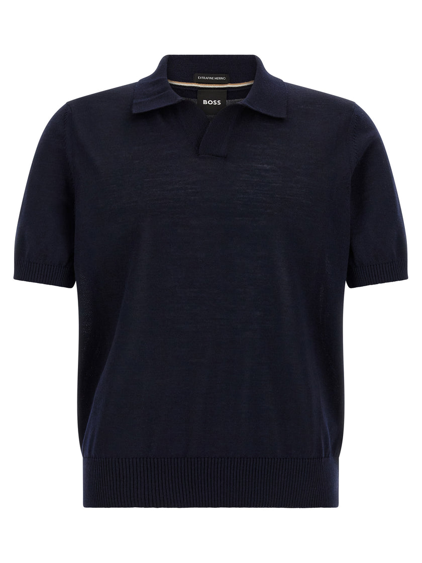 Hugo Boss Blaues Poloshirt aus reiner Schurwolle