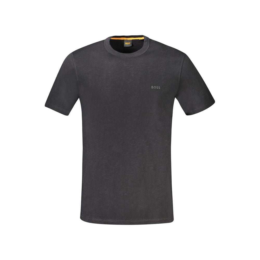 Hugo Boss schwarzes Baumwoll-T-Shirt für Herren mit Logo und Rundhalsausschnitt
