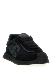 Dolce & Gabbana Schwarze Kalbsleder-Sneaker mit Mesh- und Wildlederdetails, markantem Logo und Gummisohle