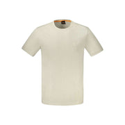 Hugo Boss beige Baumwoll-T-Shirt für Herren mit BOSS-Logo und Rundhalsausschnitt
