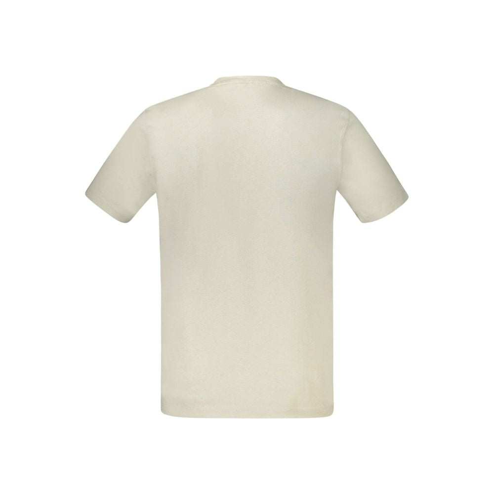 Hugo Boss beige Baumwoll-T-Shirt für Herren mit Rundhalsausschnitt und Stickereien