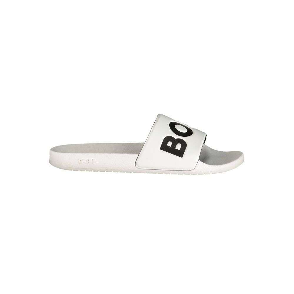 Hugo Boss weiße Herren-Slipper aus Polyurethan mit ikonischem Logo und modernem Design