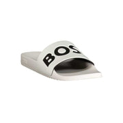 Hugo Boss weiße Herren-Slipper aus Polyurethan mit kontrastierenden Details und ikonischem Logo