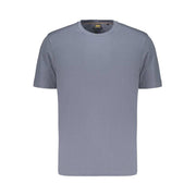 Blaues Hugo Boss Baumwoll-T-Shirt mit Logo und Rundhalsausschnitt aus Bio-Baumwolle und Elasthan