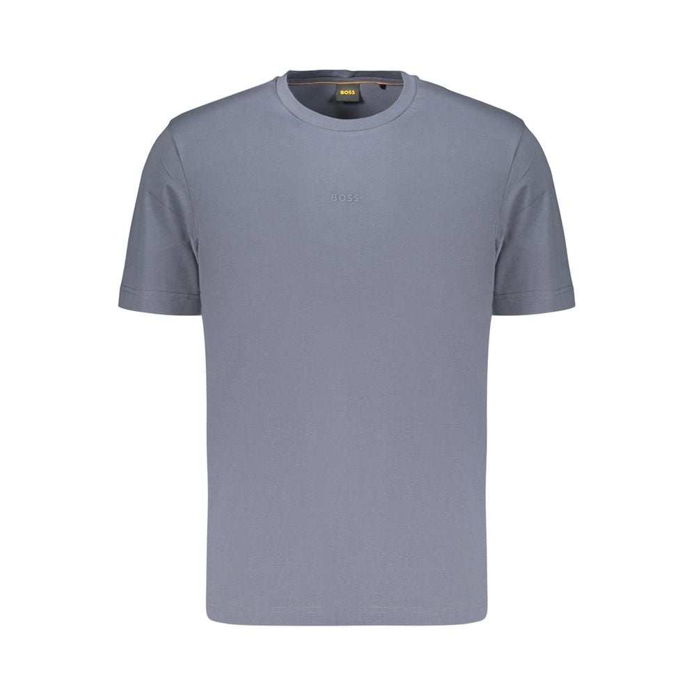 Blaues Hugo Boss Baumwoll-T-Shirt mit Logo und Rundhalsausschnitt aus Bio-Baumwolle und Elasthan