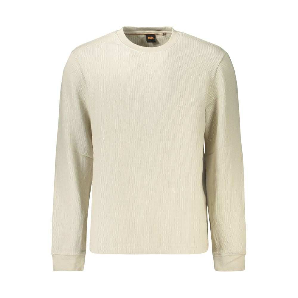 Hugo Boss beige Baumwollhemd für Herren mit langen Ärmeln und Rundhalsausschnitt