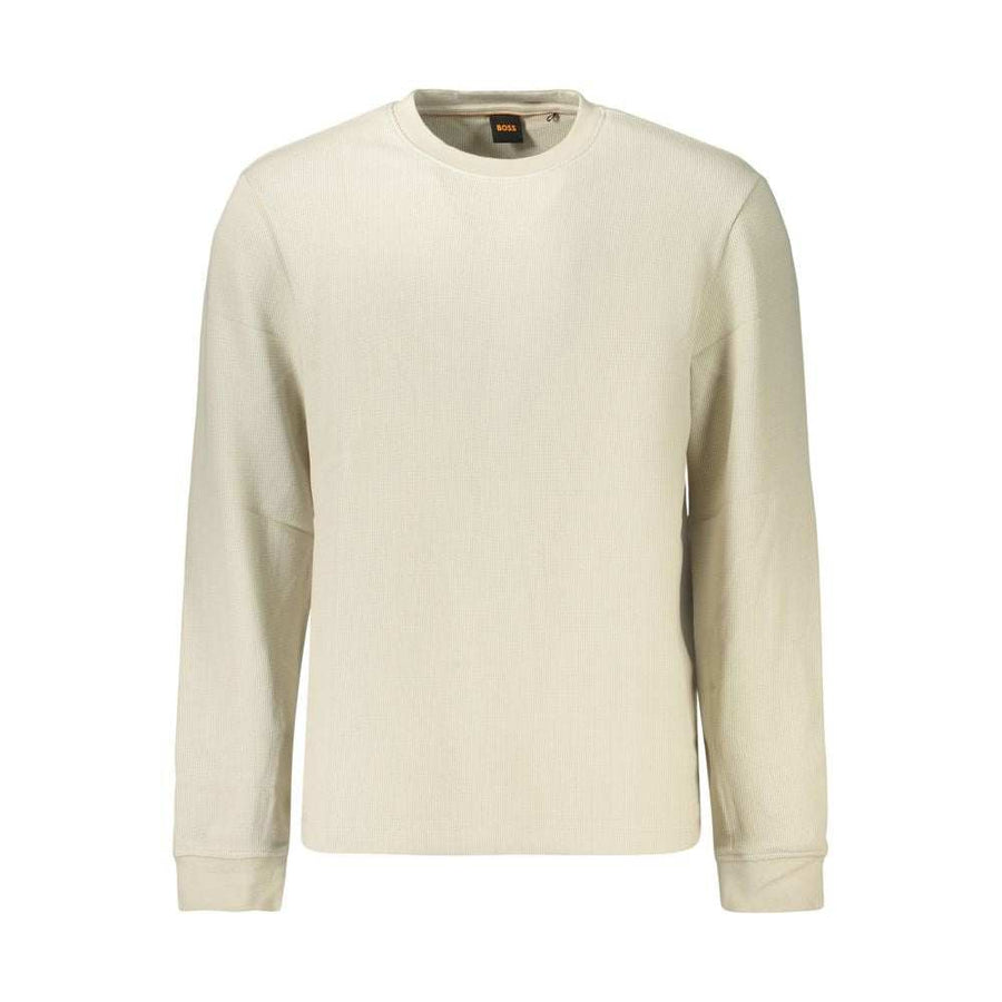 Hugo Boss beige Baumwollhemd für Herren mit langen Ärmeln und Rundhalsausschnitt