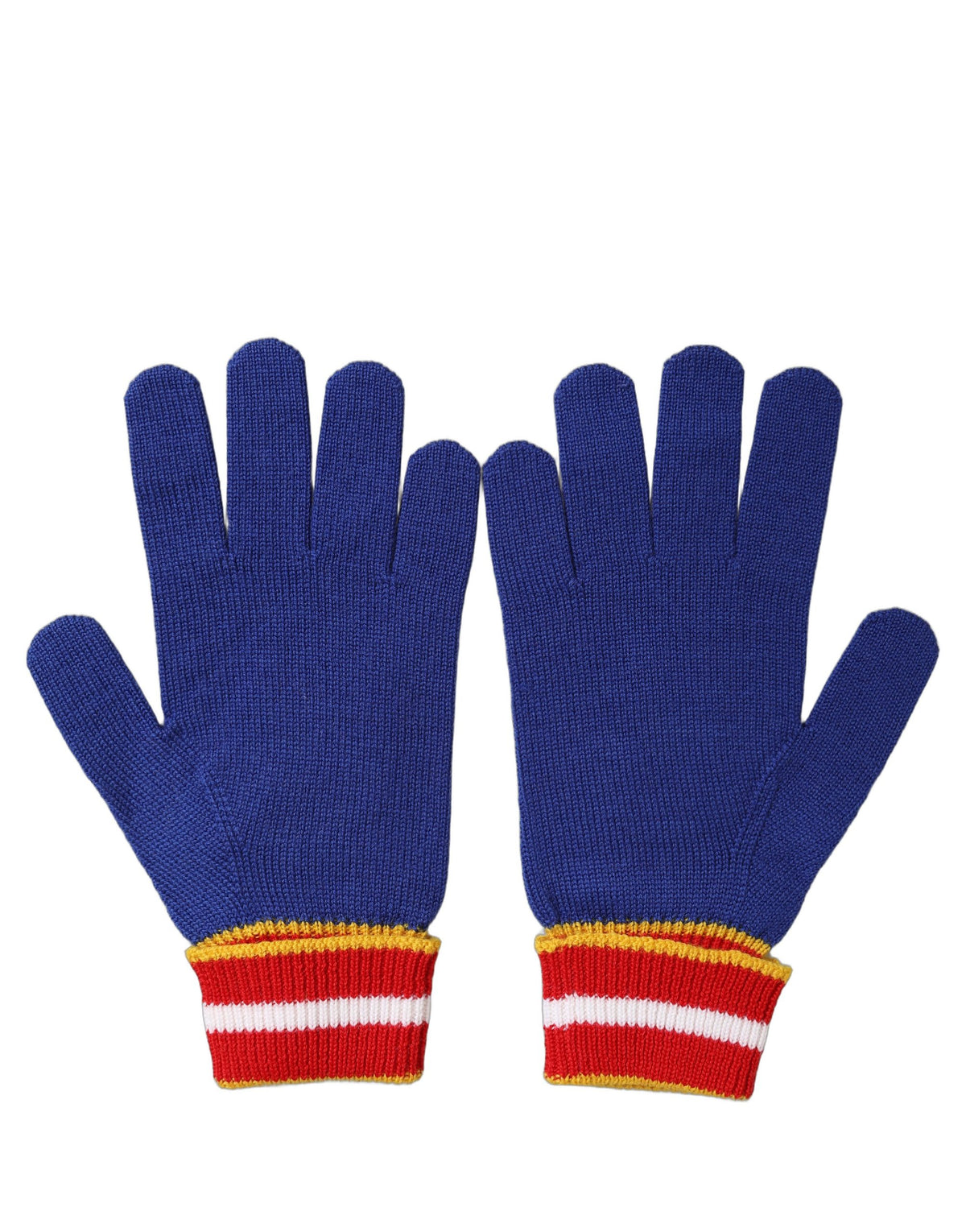 Dolce & Gabbana Blue Striped Wool Gloves with DG Logo Embroidery