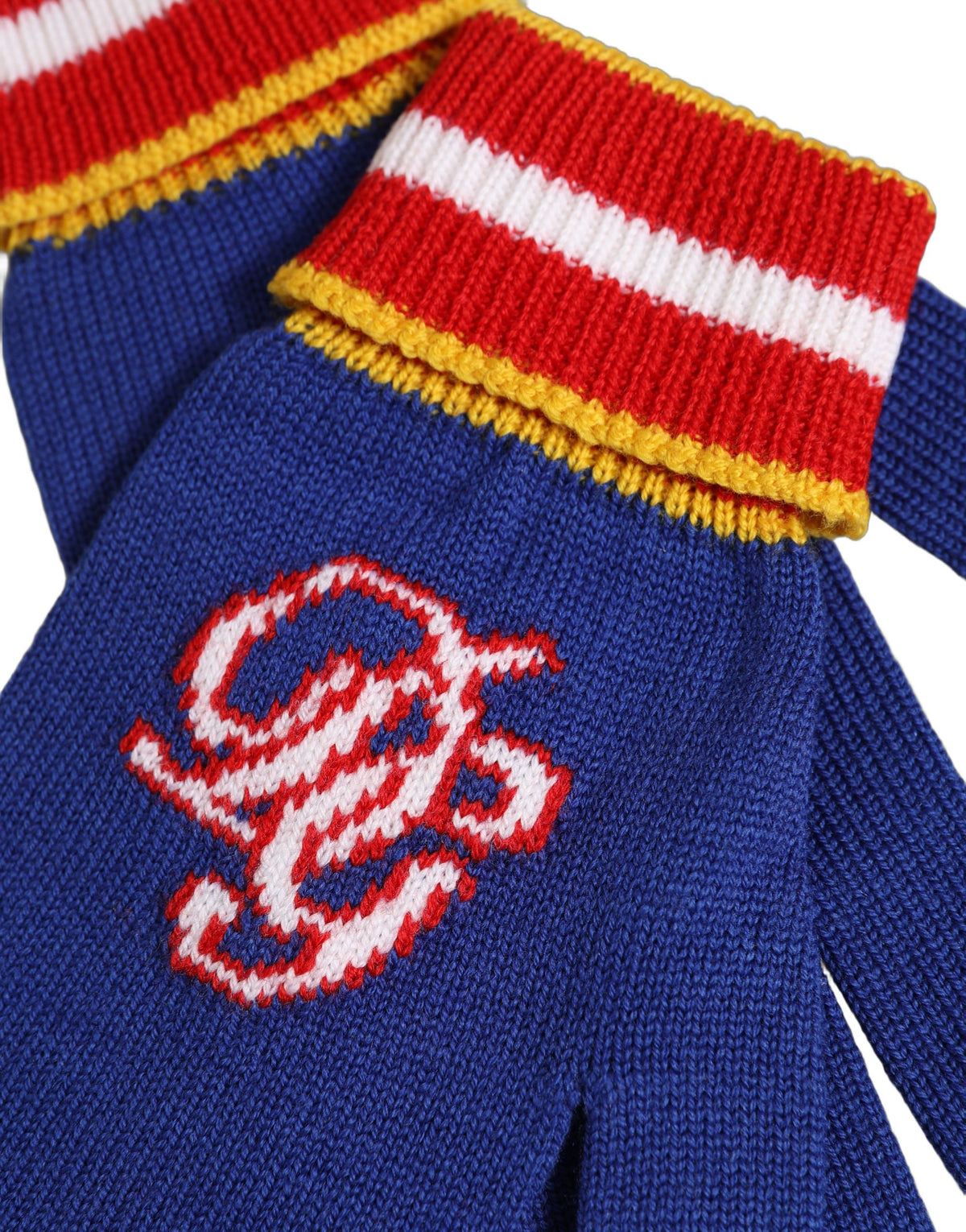 Dolce & Gabbana Blue Striped Wool Gloves with DG Logo Embroidery